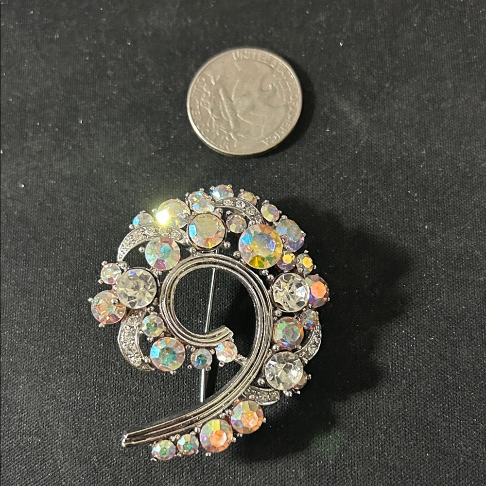 Rhinestone Crystal Spiral Brooch